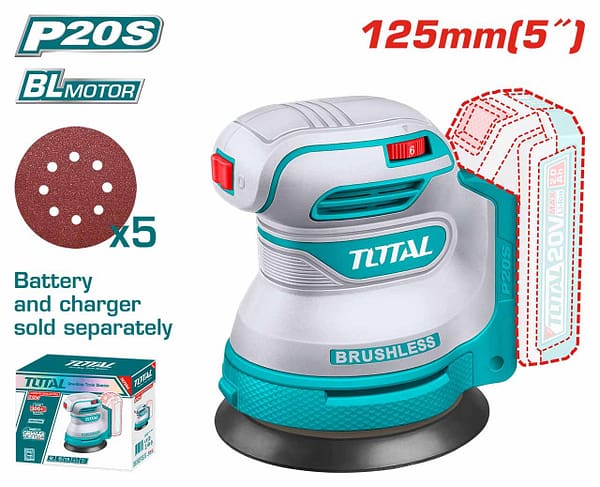 Mașină de Șlefuit Rotativă TOTAL, 20V, 125mm, Li-Ion