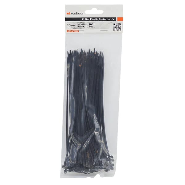 Set 100 Coliere de Cablu NV, 200x2.5 mm, Negru