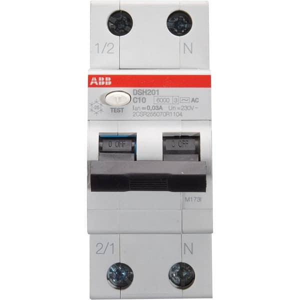 Întrerupător diferențial 10A 1P+N curba C 6kA 30mA – ABB DSH201