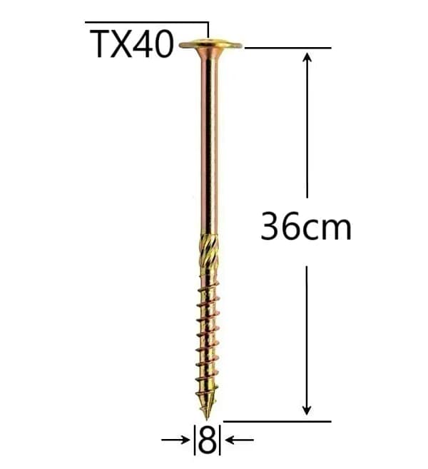 Șurub Dulgherie 8x360mm ZG TX40 | Fixare Ultra-Robustă pentru Lemn Masiv