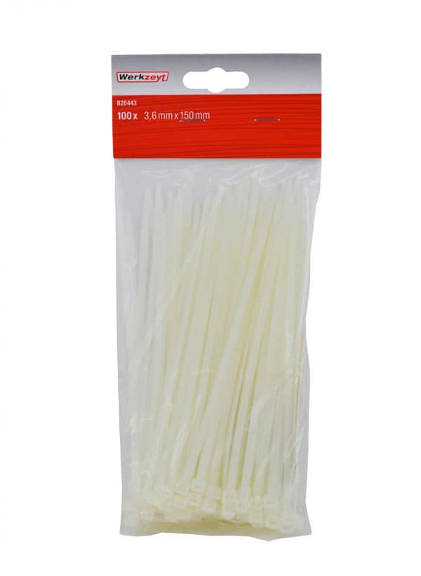 Set 100 Coliere de Cablu NV, 150x3.6 mm, Albe
