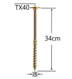 Șurub Dulgherie 8x340mm ZG TX40 | Fixare Ultra-Robustă Lemn Masiv
