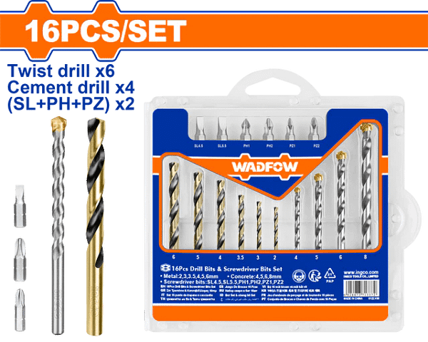 Set burghie și biți pentru metal/beton Wadfow, 16 buc