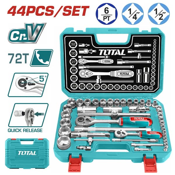 Trusa de Chei Tubulare Industrială 1/2 + 1/4 cu Antrenor, 44 Piese