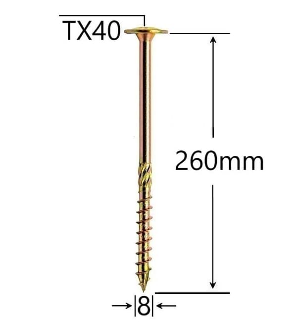Șurub Dulgherie 8x260mm ZG TX40 | Fixare Robustă Lemn Masiv